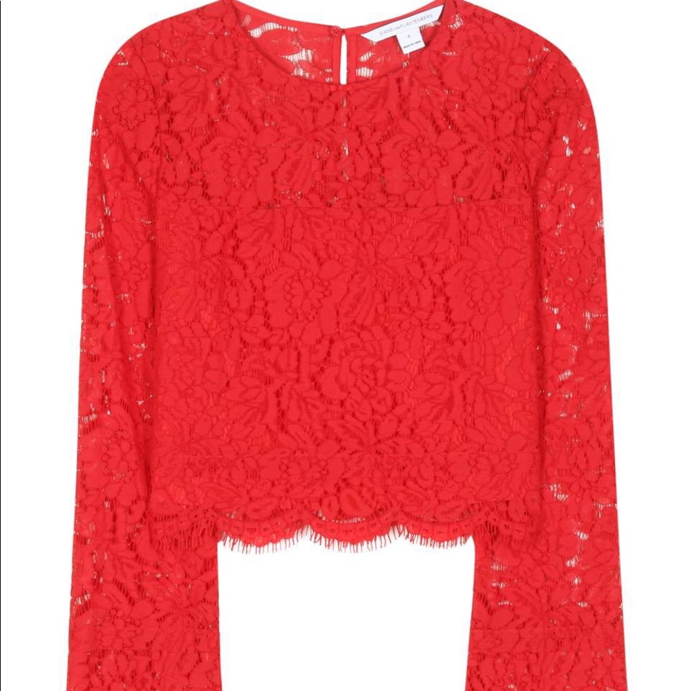 Red Diane von Furstenberg Floral Lace Blouse